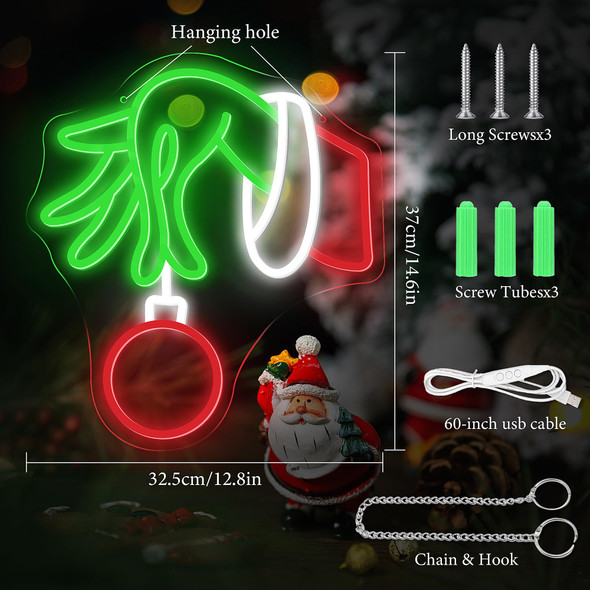 Christmas Neon Sign,Merry Christmas LED Decoration Neon Signs for Wall Decor,Dimmable Hand Neon Light,Christmas LED Neon Sign