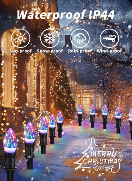 Christmas Pathway Lights Outdoor, 25Ft 20 Led C9 Christmas Lights with 20 Stakes, Waterproof Connectable Christmas Walkway Lights for Sidewalk, Yard, Garden, Lawn, Outdoor Christmas Decorations