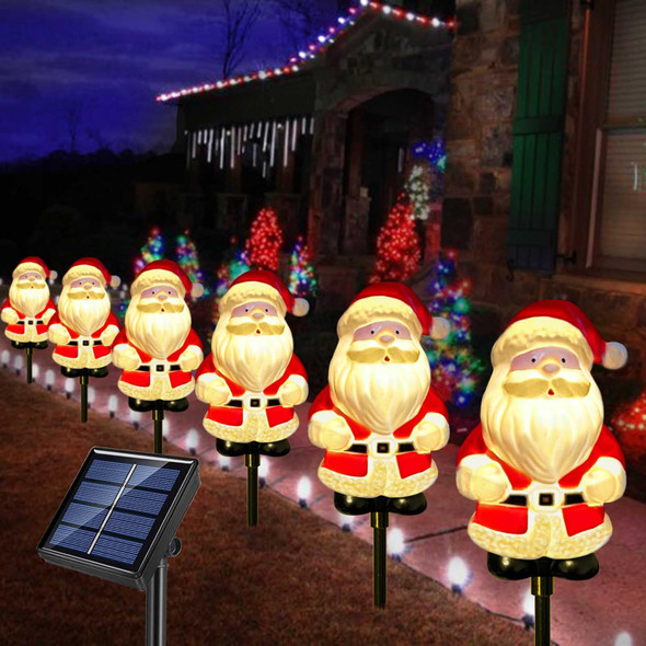 d 6-Pack Solar Christmas Garden Stake Lights, Outdoor Waterproof Solar Santa Claus Garden Stake Christmas Pathway Lights for Christmas Decorations Garden Lawn Pathway Patio (8 Modes)