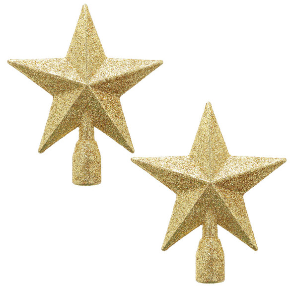 WLLHYF 2 Pack Glitter Mini Star 4 Inch Christmas Tree Topper Decorative Holiday Small Treetop Plastic Ornaments for Christmas Home Decoration Birthday Party(Gold,Red)