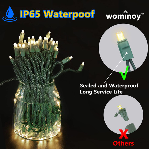 25ft 50 Counts Warm White LED Christmas Lights - Commercial Grade White Christmas Lights Outdoor Waterproof, LED String Lights Indoor 5mm Wide Angle Green Wire, Xmas Tree Lights, IP:65, UL