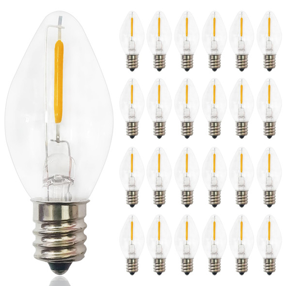 C7 LED Christmas Replacement Bulbs, 25 Pack C7 Clear Christmas Light Bulbs for Christmas Outdoor String Lights, E12 LED Light Bulbs for Night Light Candle Chandelier Christmas Lights, 0.6W Warm White