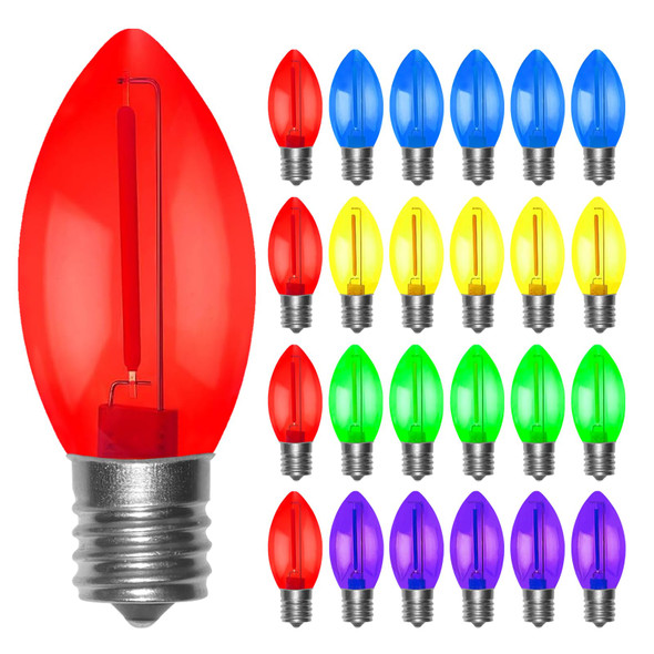 C9 LED Replacement Christmas Light Bulbs, 25 Pack C9 Replacement Bulbs Shatterproof Plastic Christmas Bulbs, Colored Outdoor Light Bulbs for Christmas String Lights, E17/C9 Intermediate Base, 0.6 Watt