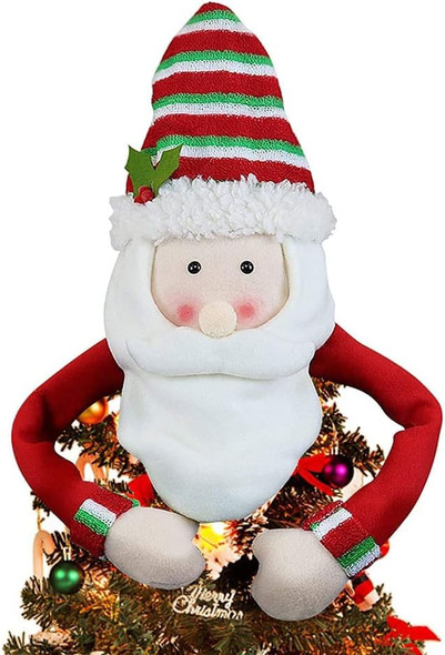Christmas Tree Topper Snowman Ornaments Xmas Holiday Tree Top Winter Snow Man Topper Decorating Funny Hugger Santa Claus Tree Topper Holiday Party Decoration for Festival Party Home Decoration