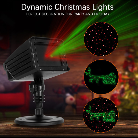 Christmas Laser Projector - Red and Green Elk Pulling Sled Outdoor Garden Light with Remote Control for Xmas Holiday Decoration Year Party Show