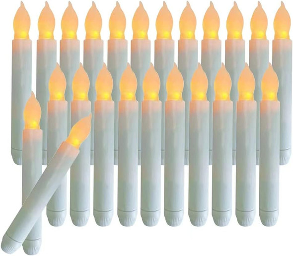 Set of 24 Flamelesss LED Taper Candles with Warm Yellow Flickering Flame Light, Battery Operated Floating Candles, Handheld Electric candlesticks for Fireplace Church Party Christmas