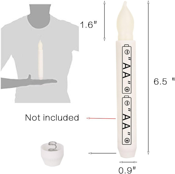 Set of 24 Flamelesss LED Taper Candles with Warm Yellow Flickering Flame Light, Battery Operated Floating Candles, Handheld Electric candlesticks for Fireplace Church Party Christmas