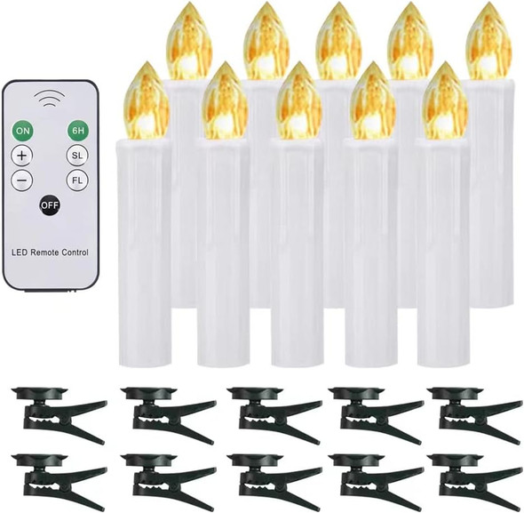 10 PCS LED Window Candles with Remote Timer, Battery Operated Flameless Taper Candles Light with Clips/Suction Cups Warm White Light for Christmas Halloween Dia 0.7''x 4''