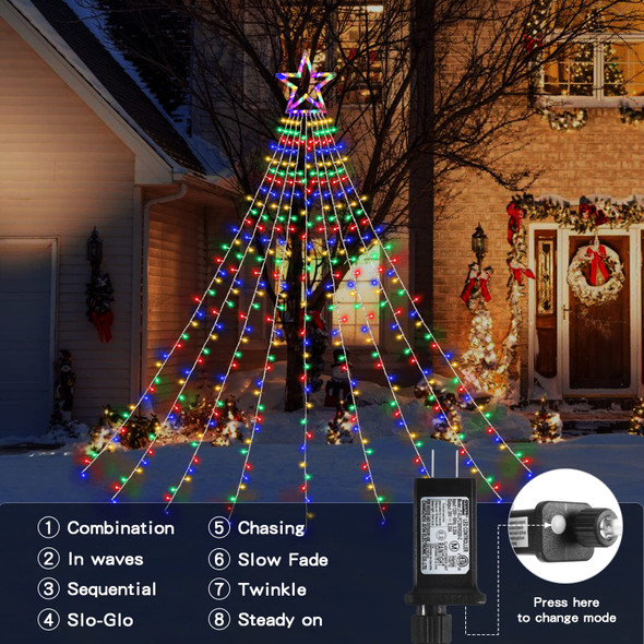 Christmas String Lights Outdoor Decoration 317 LED Star Fairy String Lights 8 Modes & Waterproof for Party Wedding Patio Yard Year Holiday Indoor Outdoor - Multicolor