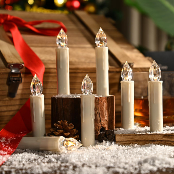 Flameless Christmas Tree Candles Decor, LED Flameless Window Candles with Remote, Flickering Warm White Lights, Fit for Christmas Garden Birthday Home Party Holiday Decoration/ 10PCS