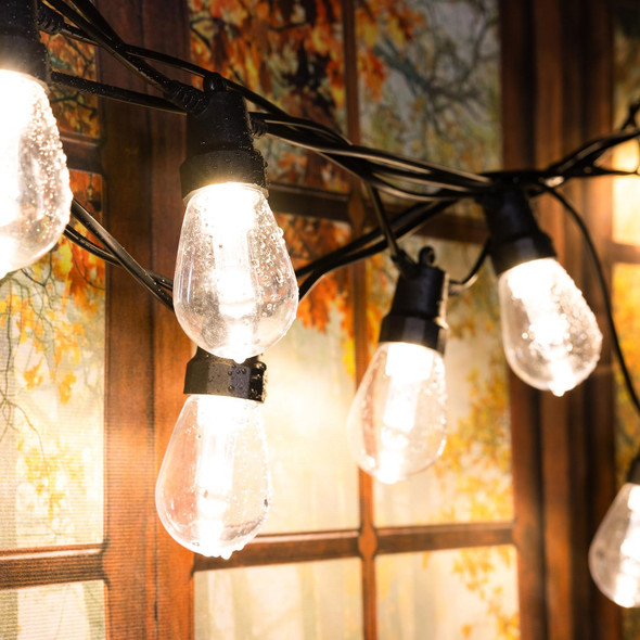 Outdoor String Lights - 49ft Patio Lights with 20 Dimmable Warm White S14 LED Bulbs, IP65 Waterproof Shatterproof Outside Lights for Christmas, Dating,Party,Camping,Remote Control,Timer,16W