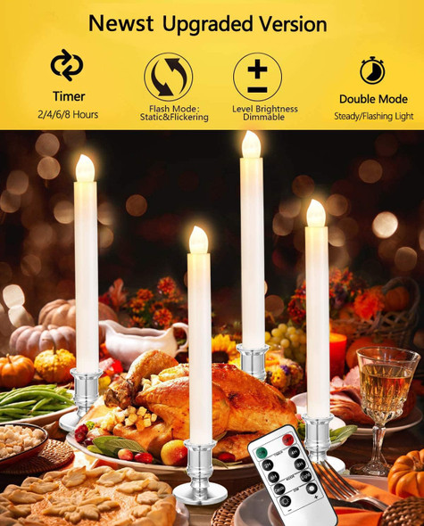 YAUNGEL Window Candles, 10 Pack LED Battery Operated Christmas Candles for Windows with Remote Electric Candle Lights with Removable Candle Holders Suction Cups for Christmas Decorations, Silver