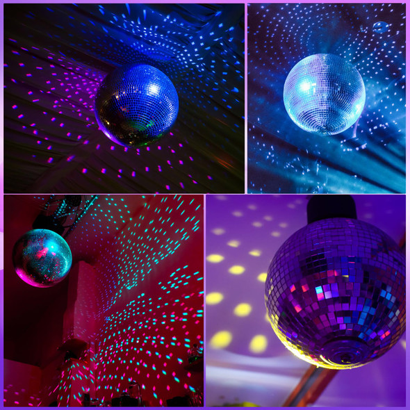 10 RPM Disco Ball with Motor and Mirror Ball — Plug/Battery Powered Disco Ball Light with 4 Color Lights,18 LED Beads and Mirror Ball, Christmas Party, Back to 70s Theme Party Supplies