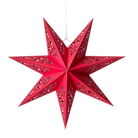 Hollow Out Paper Star Lantern Hanging Star Lampshade Decoration for Halloween Christmas Holiday Party Celebration (Red)
