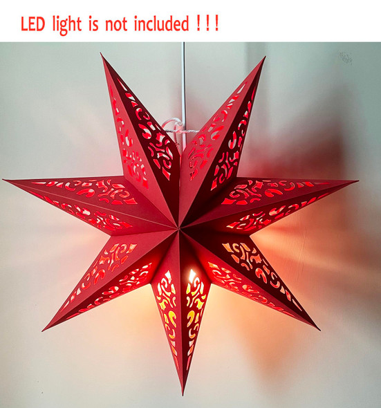 Hollow Out Paper Star Lantern Hanging Star Lampshade Decoration for Halloween Christmas Holiday Party Celebration (Red)