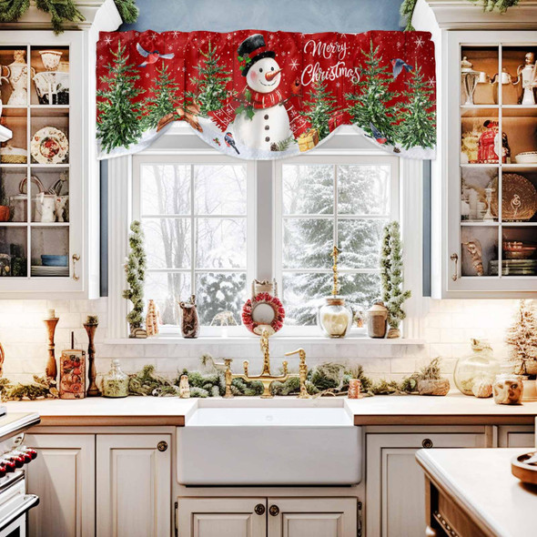Christmas Tie Up Curtains Valances for Windows, Cute Snowman Xmas Tree Rod Pocket Blackout Balloon Curtain, Rustic Farmhouse Valance Curtains Topper Decor for Bedroom, Cafe - Red 54"x18" Christmas Tie Up Curtains Valances for Windows, Cute Snowman Xmas Tree Rod Pocket Blackout Balloon Curtain, Rustic Farmhouse Valance Curtains Topper Decor for Bedroom, Cafe - Red 54"x18"