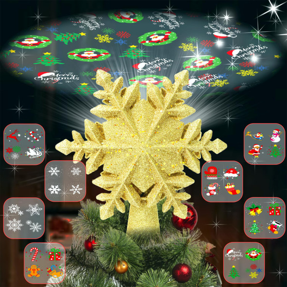 Christmas Tree Topper Lighted with 8 Projection Modes, Christmas Star Tree Topper LED Rotating Lights, 3D Gold Snowflake Star Tree Top Glitter Projector for Xmas Party Holiday Decorations Christmas Tree Topper Lighted with 8 Projection Modes, Christmas Star Tree Topper LED Rotating Lights, 3D Gold Snowflake Star Tree Top Glitter Projector for Xmas Party Holiday Decorations