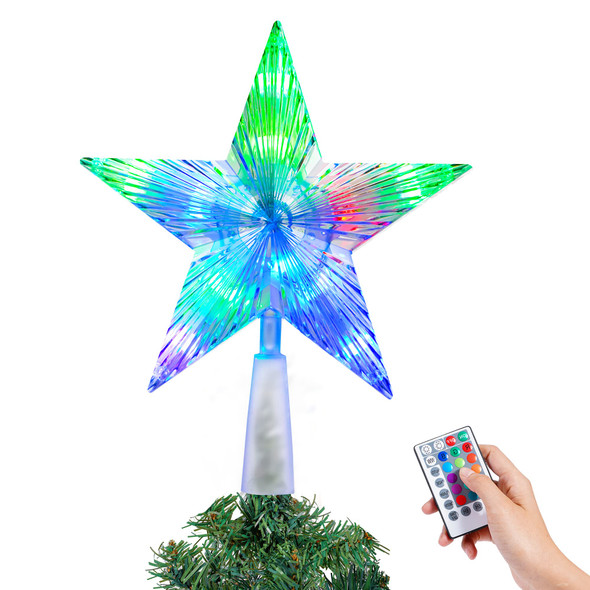 6.8 inch Christmas Tree Topper Lighted, Christmas Tree Star with Remote Control,Multiple Light Modes, Brightness, RGB Christmas Star Tree Topper for Home, Room etc
