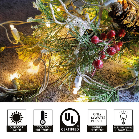 Christmas Lights 50 LED 17FT Commercial Mini LED String Lights, 120V UL, White Wire Xmas Lights for Indoor & Outdoor Use, Holiday Party Decorations,Trees, Light Displays (Warm White)