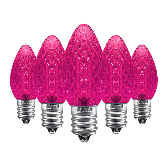 UL Listed Box of 25 C7 Led Replacement Bulbs,2 SMD LEDs in Each C7 Dimmable Lights Bulb for Outdoor String Lights,Full Waterproof and Break Resistant (Pink Color)