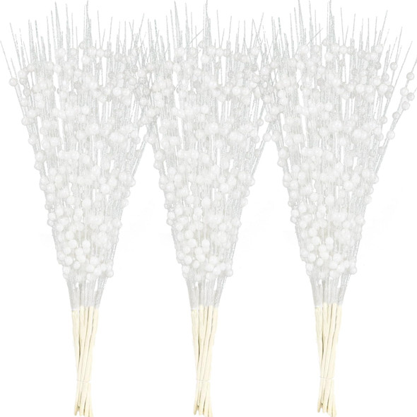 Christmas Tree Picks and Sprays,White Christmas Tree Ornaments Decoration,Glitter Berry Picks for Tree Topper Wreath Garland,Christmas Tree Filler Sticks Twigs Picks Branches Stems-24 Pack