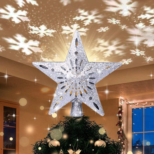 Yostyle Christmas Tree Topper Lighted with LED Snowflake Projector Lights, Lighted Star Tree Topper for Christmas Tree Decorations