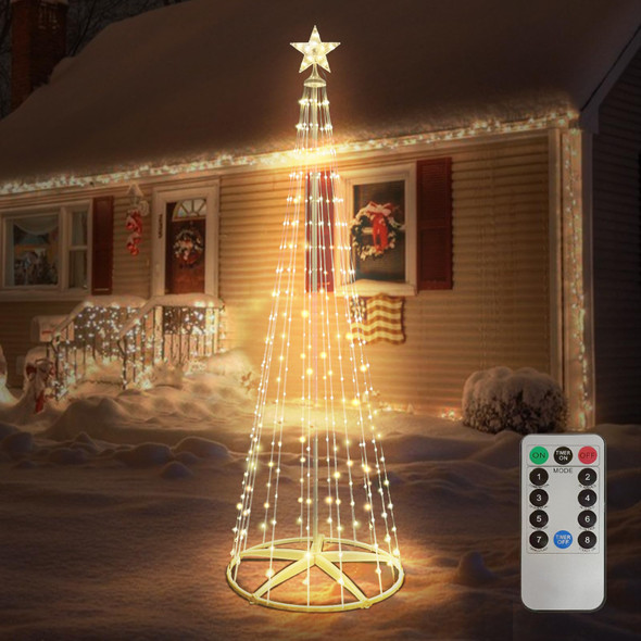 Lighted Christmas Cone Tree, 6FT Outdoor Christmas Tree with 266 LED Lights, 8 Modes Christmas Lights with Remote Control, Outside Decorations for Yard Patio Garden Xmas Decor Indoor, Timer