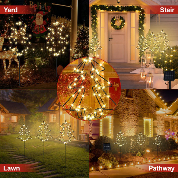 Solar Christmas Tree Pathway Lights Outdoor, 3 Pack Solar Garden Lights, 144 LED Christmas Lights Outside, Waterproof Solar Lights for Pathway Patio Yard Decorations (2FT, Warm White) Solar Christmas Tree Pathway Lights Outdoor, 3 Pack Solar Garden Lights, 144 LED Christmas Lights Outside, Waterproof Solar Lights for Pathway Patio Yard Decorations (2FT, Warm White)