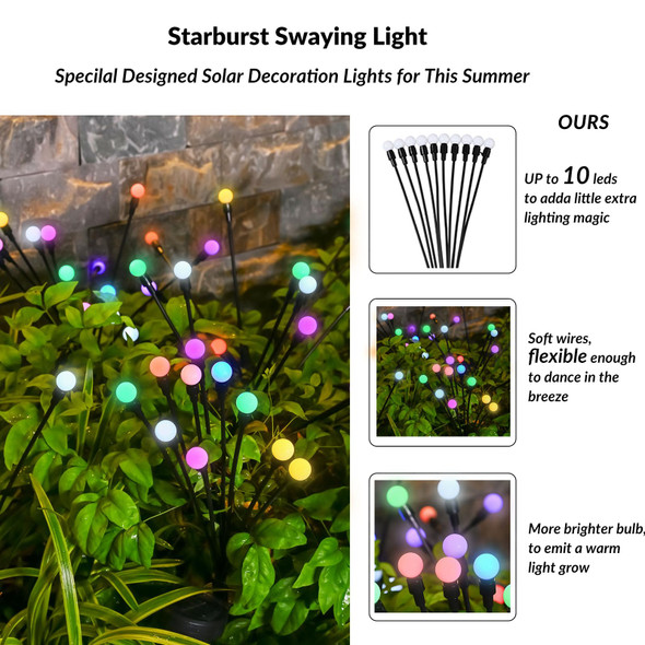 Solar Lights Waterproof 4 Pack, d Solar Swaying Lights, Sway by Wind, Solar Outdoor Lights,Garden Solar Lights for Yard Patio Pathway Garden Decoration,Multicolor
