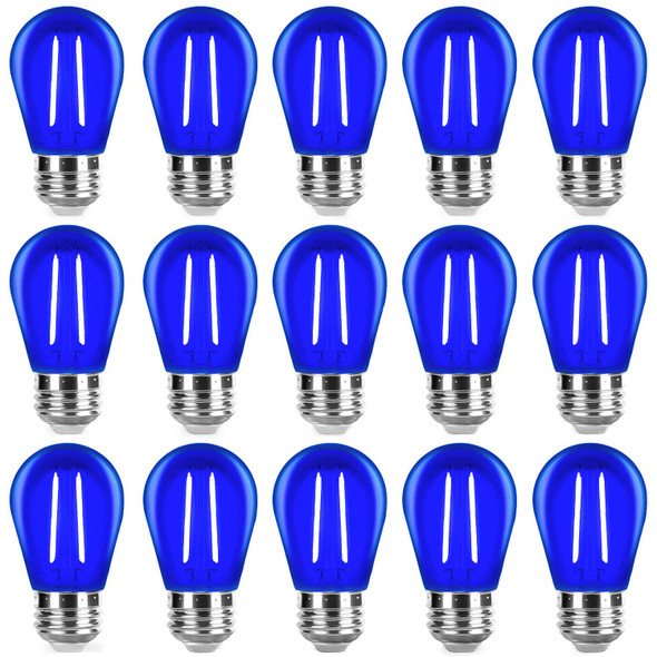 S14 Blue Light Bulb Plastic 2 Watt LED Replacement Bulbs for Indoor Outdoor String Lights, Shatterproof Decorative E26 Base Filament Edison Christmas Halloween Colored Light Bulbs,15 Pack