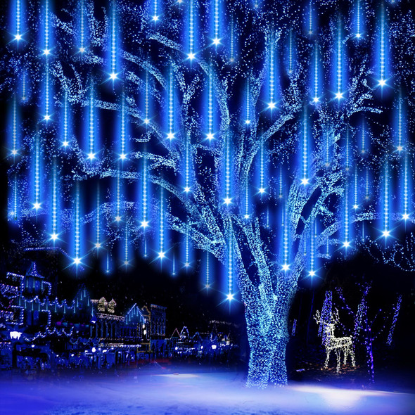 Christmas Lights Outdoor,24 Tubes 864 LED Meteor Shower Lights Outdoor 12Inch, Waterproof Icicle Lights Outdoor Christmas Decorations for Xmas Tree Yard Party, UL Plug, Blue