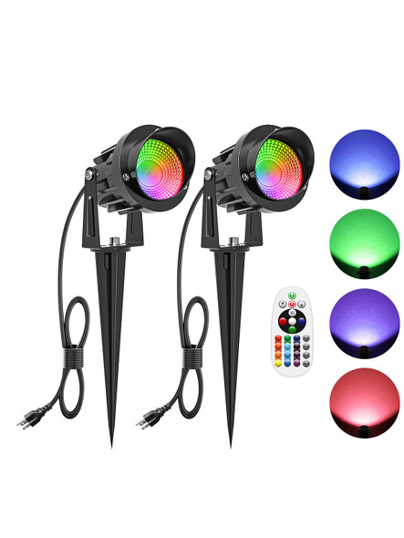 ZUCKEO 15W Christmas Spotlights Outdoor Spot Lights RGB Color Changing Landscape Lights, 120V Waterproof LED Spotlight with Remote & Plug for Yard Garden Path House Halloween Decorations (2Pack)