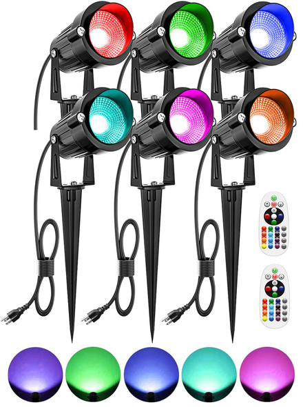 ZUCKEO RGBW Christmas Spotlights Outdoor LED Spot Lights for Yard, 10W Color Changing Landscape Lighting 120V Waterproof Spotlight with Plug & Remote for House Garden Path Tree Decoration(6Pack)