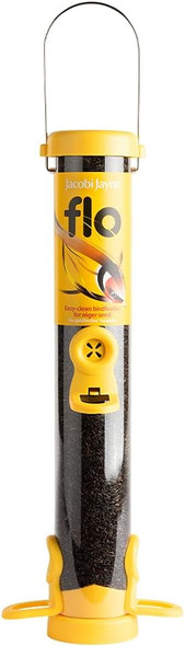 Bird Feeders For Small Birds - Jacobi Jayne® Flo™ Yellow Easy-Clean Bird Feeder For Niger Seeds - Bird Seed Feeders Hanging Wire Included - Bird Seed Feeder For Garden Birdsflo-N2Y