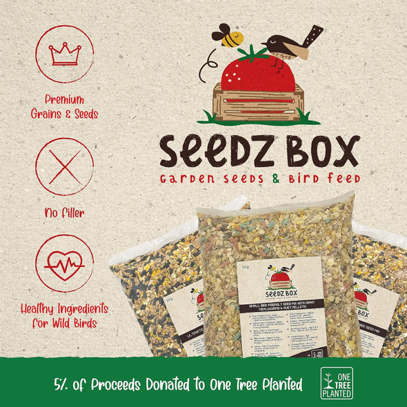 Bird Food Seed Feed Mix For Small Wild Garden Birds 1.8Kg - Seedzbox Deluxe Grain & Nut Blend - Natural Food For Robins Blackbirds Sparrows - Millet Peanut Fats And Fibres Bird Food Seed Feed Mix For Small Wild Garden Birds 1.8Kg - Seedzbox Deluxe Grain & Nut Blend - Natural Food For Robins Blackbirds Sparrows - Millet Peanut Fats And Fibres