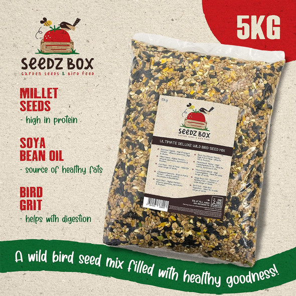 Bird Seed Food For Small Wild Garden Birds 5Kg - Seedzbox Deluxe Bird Feed Blend Mix - Grain & Nut Blend - Natural Food For Robins Blackbirds And Sparrows - Millet Peanut Fats And Fibres Bird Seed Food For Small Wild Garden Birds 5Kg - Seedzbox Deluxe Bird Feed Blend Mix - Grain & Nut Blend - Natural Food For Robins Blackbirds And Sparrows - Millet Peanut Fats And Fibres
