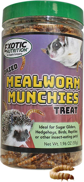 Exotic Nutrition Mealworm Munchies (1.9 Oz.) - All Natural Healthy High Protein Insect Treat - Chickens, Birds, Hedgehogs, Bluebirds, Reptiles, Sugar Gliders, Opossums, Skunks, Lizards, Fish, Turtles Exotic Nutrition Mealworm Munchies (1.9 Oz.) - All Natural Healthy High Protein Insect Treat - Chickens, Birds, Hedgehogs, Bluebirds, Reptiles, Sugar Gliders, Opossums, Skunks, Lizards, Fish, Turtles