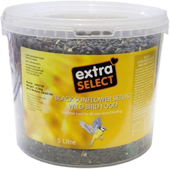 Extra Select Black Sunflower Seed Wild Bird Food, 5 Litre Tub08Blsfb5