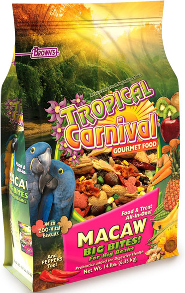 F.M. Brown'S Tropical Carnival, Gourmet Macaw Food Big Bites For Big Beaks - Seeds, Veggies, Fruits, And Nuts With Probiotics - 14 Lb F.M. Brown'S Tropical Carnival, Gourmet Macaw Food Big Bites For Big Beaks - Seeds, Veggies, Fruits, And Nuts With Probiotics - 14 Lb