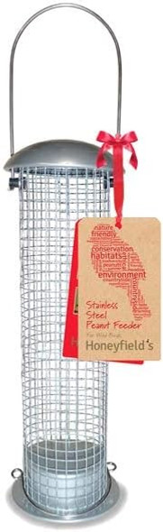 Honeyfields 71484797 Hanging Wild Bird Peanut & Sunflower Hearts Seed Feeder Made Of Brushed Stainless Steel & Heavy Duty For Use In Garden & Outdoors71484797