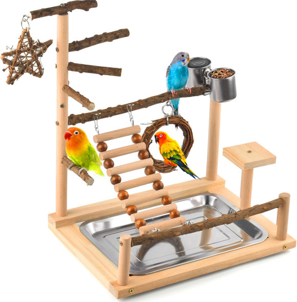 Katumo Bird Playground Bird Perch Stand Natural Parrot Playstand Parakeet Platform Conure Swing Toy Cockatiel Ladder Bird Cage Toys With Removable Tray And 2 Stainless Steel Cups Katumo Bird Playground Bird Perch Stand Natural Parrot Playstand Parakeet Platform Conure Swing Toy Cockatiel Ladder Bird Cage Toys With Removable Tray And 2 Stainless Steel Cups