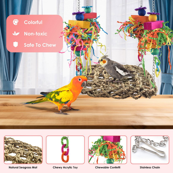 Katumo Conure Toys, Bird Grass Swing Mat Parrot Climbing Hammock With Colorful Toys For Parakeet, Cockatiel, Sun Conure, Lovebird, Budgie, Small Birds Katumo Conure Toys, Bird Grass Swing Mat Parrot Climbing Hammock With Colorful Toys For Parakeet, Cockatiel, Sun Conure, Lovebird, Budgie, Small Birds