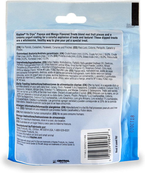 Kaytee Mango Flavored Yogurt Dipped Papaya Treats For All Pet Birds, 2.5-Oz Bag Kaytee Mango Flavored Yogurt Dipped Papaya Treats For All Pet Birds, 2.5-Oz Bag