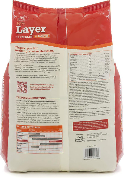 Manna Pro Layer 16% With Probiotic Crumbles No Artifical Colors Or Flavors 8 Lb