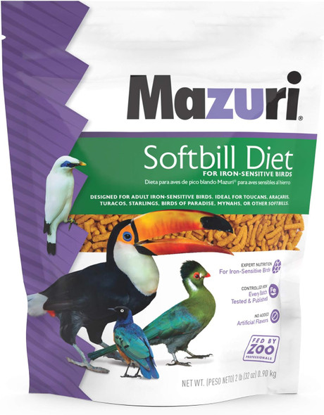 Mazuri Softbill Diet For Iron-Sensitive Birds 2 Pound (2 Lb) Bag