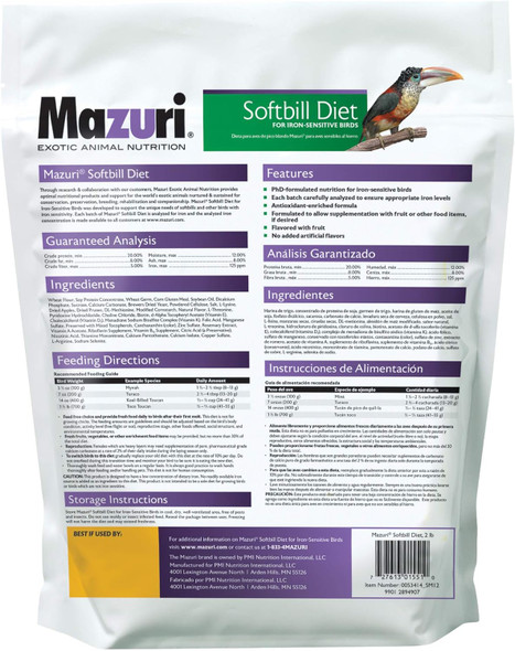 Mazuri Softbill Diet For Iron-Sensitive Birds 2 Pound (2 Lb) Bag Mazuri Softbill Diet For Iron-Sensitive Birds 2 Pound (2 Lb) Bag