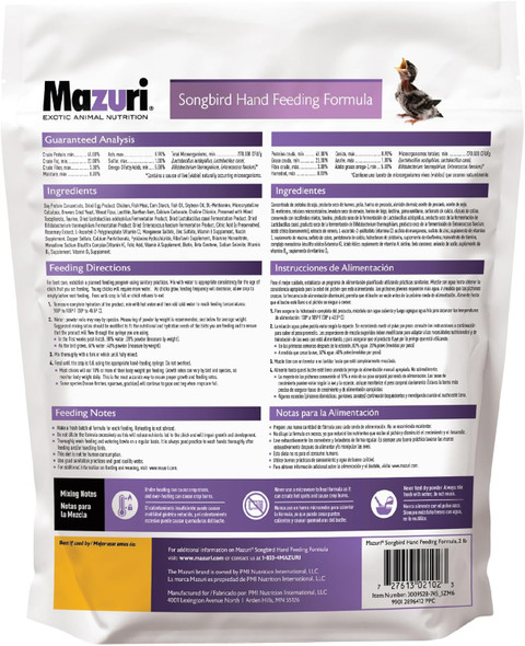 Mazuri Songbird Hand Feeding Formula For Baby Birds 2 Pound (2 Lb) Bag