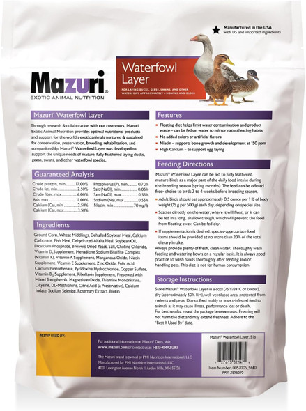 Mazuri Waterfowl Layer Food For Ducks & Geese 5 Pound (5 Lb) Bag