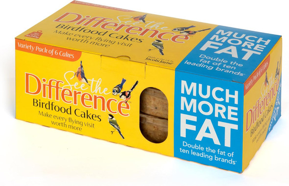 Suet Blocks For Wild Birds - Jacobi Jayne® See The Difference™ Wild Bird Food - Variety Pack 6 X 340G - Bird Food Suet Blocks With Mealworms, Mixed Seed And Peanut - 100% British & Irish Beef Suetdif-V6