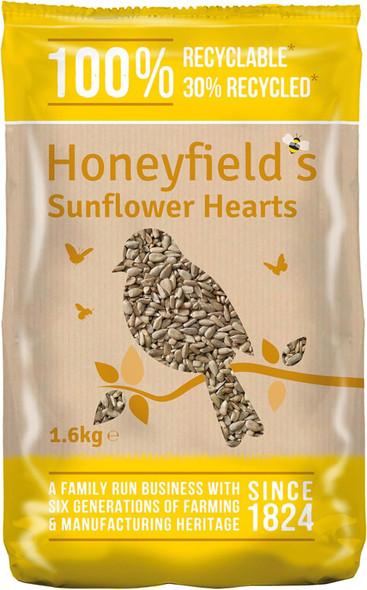 Sunflower Hearts Bird Food - Wild Bird Food For Small Birds, High In Energy And Protein, Great For Hanging Feeders, Bird Tables, And Ground Feeding, Bulk Bag (1.6Kg) - Honeyfield’S71050161